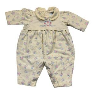 Vintage Baby Girl Romper 3M Floral Cottagecore Peter Pan Collar One Piece Yellow